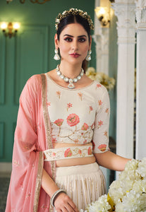 Pearl white A line georgette Lehenga with belt