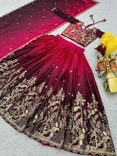Pink shaded chinon embroidered  readymade Lehenga