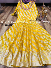 Niks collection - yellow jacquard silk anarkali (plus size 52)