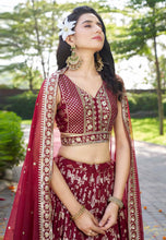 Maroon dola silk jacquard Lehenga