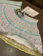Beige and baby pink real mirror work Lehenga