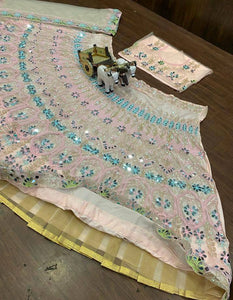 Beige and baby pink real mirror work Lehenga