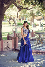 Royal blue Kashmiri lehenga (skirt stitched)