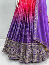 Ombre shaded bandhej print purple and pink Lehenga