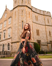 Black floral organza readymade Lehenga