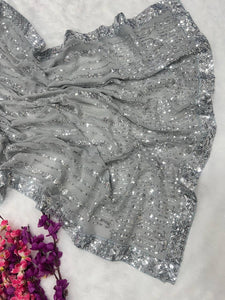 Silver partywear sequins saree