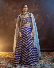 Blue and gold zig zag floral Lehenga