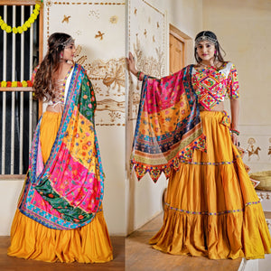 Three Tal traditional Lehenga Choli in mustard yellow (kids & men matching available)