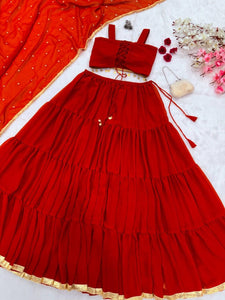 Red tiered readymade chaniya choli