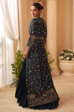 Navy blue gown with jacket and belt