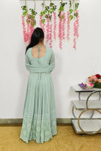 Pista green front slit anarkali