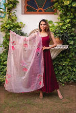 Maroon chinon anarkali readymade