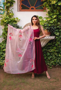 Maroon chinon anarkali readymade
