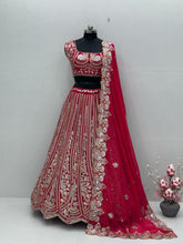 Red chine sequins and thread Lehenga