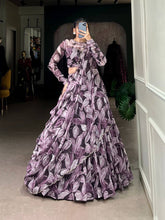 Graceful tabby silk printed Lehenga in coffee (skirt stitched)