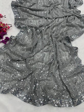 Silver partywear sequins saree