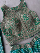 Green leheriya embroidered halter sharara (longer blouse)