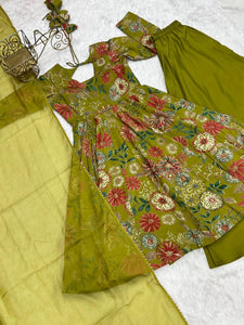 Mehendi green Roman silk kediya style palazzo
