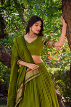 Pure chanderi and zari Lehenga in mehendi green (skirt stitched)