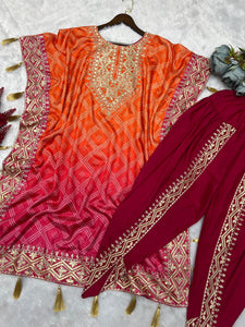 Pink and orange silk kaftaan set