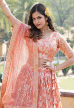 Pastel Peach viscose jacquard Lehenga (skirt stitched)