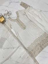 Chinon silk straight fit salwaar kameez in white