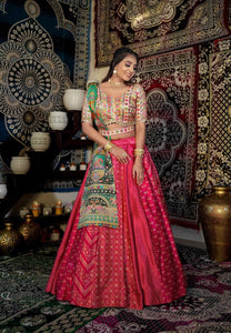 Red bollywood fusion readymade Lehenga (matching men’s kurta available)