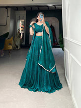 Teal georgette printed lightweight readymade Lehenga