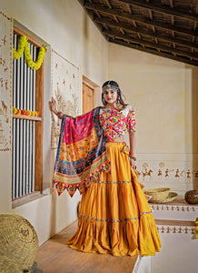 Three Tal traditional Lehenga Choli in mustard yellow (kids & men matching available)