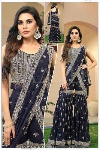 Navy blue palazzo saree