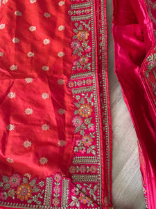 Serenity vol 4 - orange and pink jacquard silk Lehenga