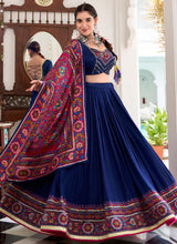 Tussar silk Lehenga with gamthi work readymade in navy blue
