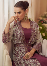 Plum purple gown with jacket and belt