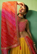 Arna collection - yellow and pink bandhani Lehenga