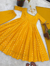 Yellow jacquard butti Anarkali