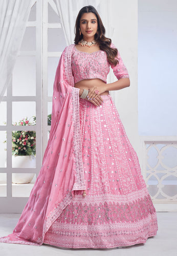 Baby pink pure chiffon wedding Lehenga