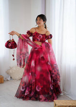 Red shaded floral organza lehenga