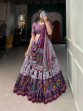 Tussar silk floral print contemporary Lehenga in purple (skirt stitched)