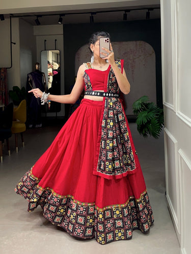 Red pure cotton readymade Lehenga