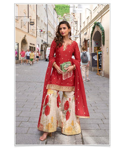 Chinon silk with red floral bliss palazzo set