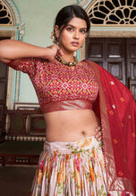 Tussar silk floral Lehenga in red