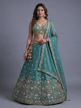 Sea Green floral tissue embroidered lehenga