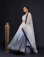 Blue, grey and white ombre sequinned Lehenga