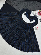 Partywear black and midnight blue sequins Lehenga