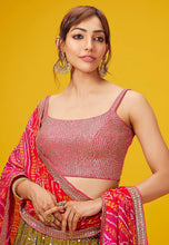 Karla collection - olive green and pink bandhani Lehenga