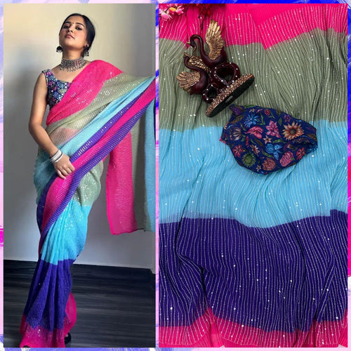 Superhit sarees - Georgette crush saree with sequins