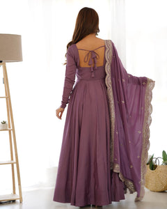Mauve Roman silk anarkali set readymade
