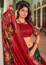 Tussar silk with patola print Lehenga in green