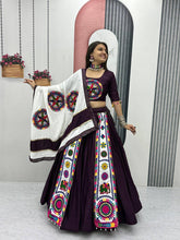 Wine and white pure cotton gamthi work readymade Chaniya Choli