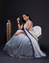 Blue, grey and white ombre sequinned Lehenga